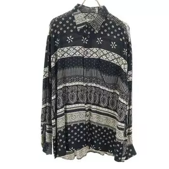signe incognito 80-е 90-е Евро Старый узор пейсли Рубашка с длинным рукавом черная Мужская Б/У