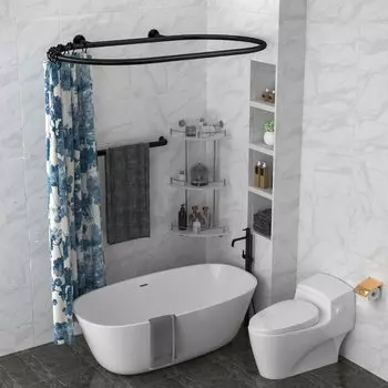 Sikaiqi Алюминиевый сплав Овальный карниз для шторки для душа Обруч Квадратный карниз для ванной для ванн на ножках и отдельно стоящих ванн (черный)