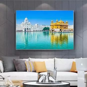 Сикхская картина маслом, Золотой храм, Стена с плакатами Амритсара, Индийское святое украшение гостиной 21cm30cm NoFrame