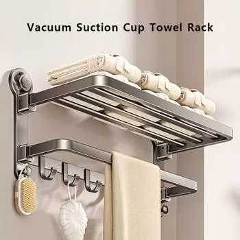 Сильная присоска для полотенец для ванной комнаты, вешалка для полотенец без проколов, 50/60 см, серая, неразрушающая, настенная вешалка для полотенец, вешалка для хранения