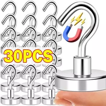 Сильные магнитные крючки, многоцелевой настенный неодимовый магнитный крючок, крючок для ключей, вешалка для пальто, для кухни, офиса, хранения 1Pcs
