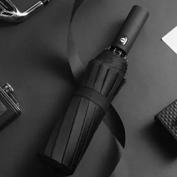 Сильный 12-реберный зонт, большой складной зонт, дорожный автоматический зонт от дождя и солнца чёрный