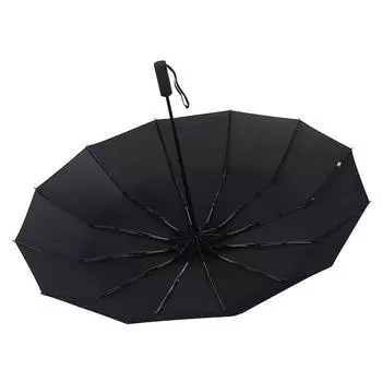 Сильный автоматический открытый зонт с 12 ребрами, ветрозащитный, компактный, складной, новый чёрный