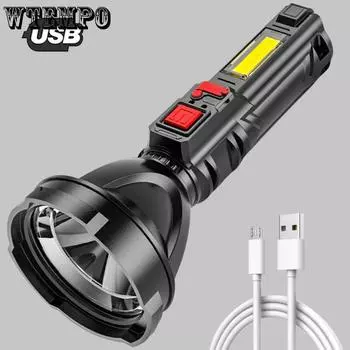 Сильный факел Открытый Светодиодный Портативный Початок Боковой Свет USB Аккумуляторная Бытовая Высокая Мощность Факел Открытый Домашний Портативный Прожектор чёрный