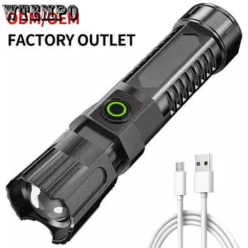 Сильный свет, домашний портативный USB перезаряжаемый фонарик, мини-многофункциональный уличный светодиодный светильник, водонепроницаемый прожектор для кемпинга, бытовой чёрный
