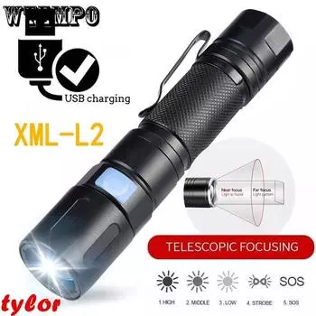 Сильный свет фонарик Usb перезаряжаемый портативный мини уличный многофункциональный водонепроницаемый фокусирующийся дистанционный светодиодный фонарь чёрный