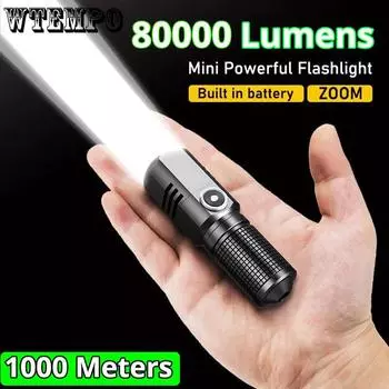 Сильный свет фонарика Супер яркий дистанционный портативный мини перезаряжаемый светодиодный уличный светильник Type-c бытовой фонарик K9-1 чёрный