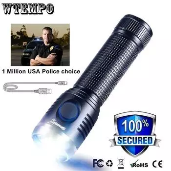 Сильный свет T6 алюминиевый сплав светодиодный фонарик USB перезаряжаемый яркий фонарик чёрный