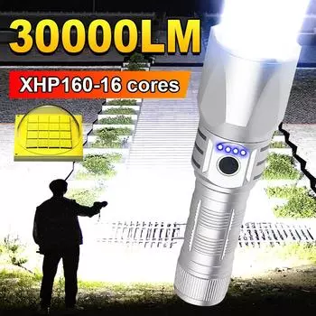 Сильный свет XHP160 Мощный перезаряжаемый фонарик Мощные светодиодные фонарики с зумом Портативные фонари из алюминиевого сплава without battery серебряный