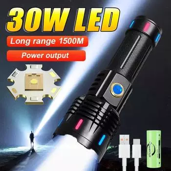 Сильный светодиодный фонарик с дальним светом 1500 м, мощный фонарь с флуоресцентными лампами, масштабируемый фонарь для кемпинга и рыбалки D-XHP50 has battery