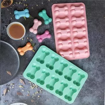 Silicone 10 Units Dog Bone Ice Trays Pet Treat Molds Soap Chocolate Jelly Candy Mold Baking Moulds Bakeware Cake Decorating синий