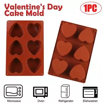 Silicone 6 Cavity Heart Mould DIY Chocolate Cupcake Cake Muffin Baking коричневый