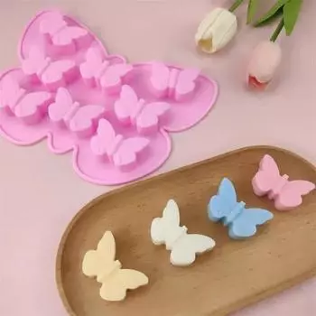 Silicone 8 Cavity Butterfly Molds Chocolate Fudge Mousse Summer Ice Grid Molds DIY Baking Cake Decoration Molds Handmade Biscuit розовый