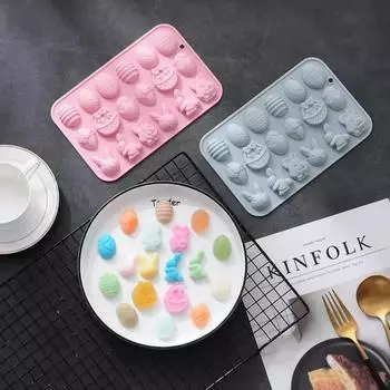 Silicone baking Mold Broken Egg Shell Easter Rabbit Shape DIY Fondant Chocolate Cake Decorations Bunny Pudding Baking Tool розовый