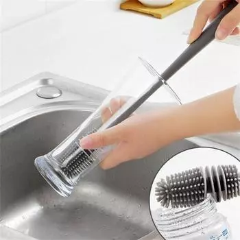 Silicone bottle brush, cup wiper, glass kitchen no-dead-corner cleaning tool, long-handled bottle and glass cleaning brush серый