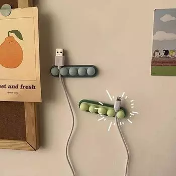 Silicone Cable Management Clip, Desktop and Bedside Table Wire Organizer, Wall and Desktop Charging Cable Clip зелёный