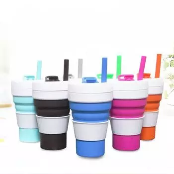 Силиконовая чашка для кофе, складная чашка для воды, карманная чашка, складной выдвижной чайник, переносная чашка для воды с трубочкой 450 мл 355ml