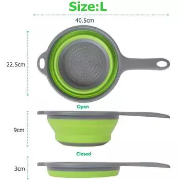 Silicone Collapsible Colander with Handle Kitchen Folding Strainer Colander for Draining Pasta Vegetable Fruit