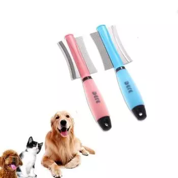 Silicone Dog Cat Removal Hairs Comb Double-Sided Cat Deshedding Brush Cleaning синий