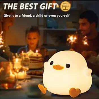 Silicone Duck Night Light for Children Usb Rechargeable Dimming Touch Lamp Sleeping Bedroom Cartoon Animal Lamp Decor Gift WHITE&USB Plug теплый белый