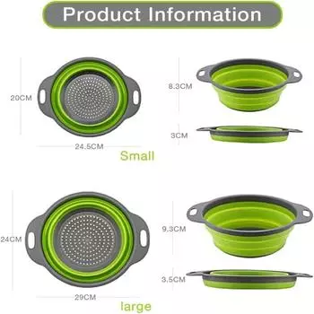 Silicone Foldable Vegetable Basket Round Kitchen Collapsible Washing Basin Drain Basket With Handle Kitchen Tools