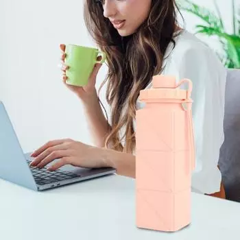 Silicone Foldable Water Bottle 610ml Leakproof Collapsible Water Bottle for Travel Camping розовый