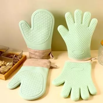 Silicone Heat Resistant Gloves Household Long Cotton Microwave Mittens Oven Kitchen Baking Glove Cooking Barbecue Gants