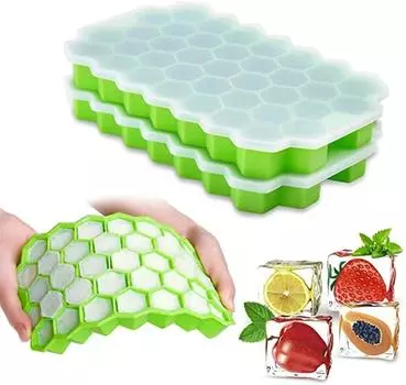 Silicone Honeycomb Shape Ice Cube Tray Silicone Ice Cube Maker Mold With Lids For Ice Cream Party Whiskey Cocktail Cold Drink