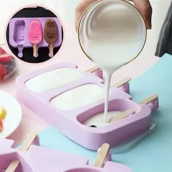 Silicone Ice Cream Mold with Lid Popsicle Siamese Molds DIY Homemade Ice Lolly Mold Cartoon Cute Image Handmade Kitchen Tools
