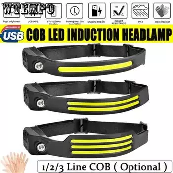 Silicone Induction Headlamp Type-C Charging Red White Yellow Light Outdoor Running Fishing COB Headlights 1Line COB(White light) чёрный
