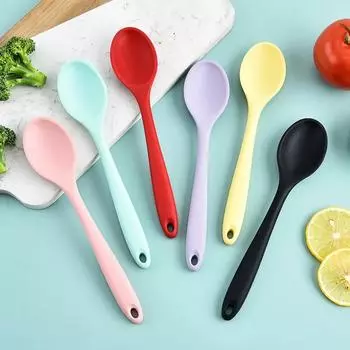 Silicone Integrated Tableware Heat Resistant Kitchen Spoons Nonstick Kitchen Mixing Flatware Kitchenware Soup Spoon Dining Bar