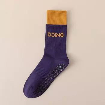 Silicone Non-Slip Yoga Socks Women s Color Matching Tube Socks Pure Cotton Indoor Fitness Sports Knee High Professional Pilates Socks Purple