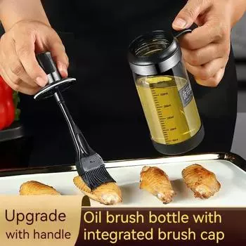 Silicone Oil Brush with Handle Glass Bottle High Temperature Resistant Pancake Oil Brush Kitchen BBQ Non-shedding Oil Brush чёрный
