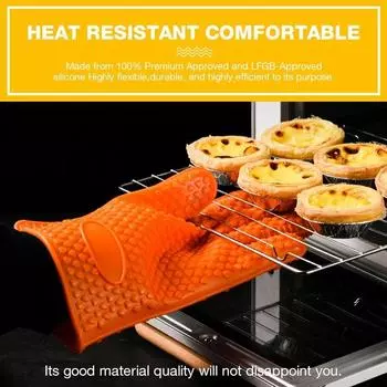 Silicone Oven Mitt Oven Gloves Heat Resistant Gloves Full Finger Hand Wrist Protection Silicone Oven Heat Resistant Mitts New синий