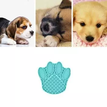 Silicone Pet Bowl Licking Mat for Cats Dogs Blue Bear Paw Wet and Dry Food Suitable