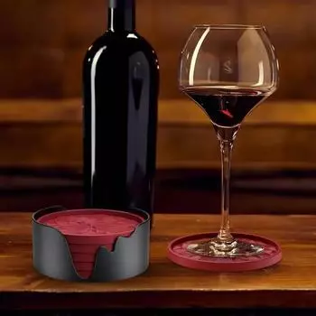 Silicone Red Wine Coasters 6pcs with Base Beverage Red Wine Cup Coasters Thickened Anti Slip Diamond Shaped Non Stick Tray красный