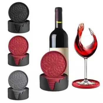 Silicone Red Wine Coasters 6pcs with Base Beverage Red Wine Cup Coasters Thickened Anti Slip Diamond Shaped Non Stick Tray красный