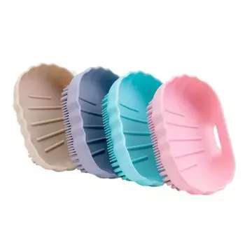 Silicone Self Draining Soap Dish Tray Holder Cute Sea Shell 25°Slope For Bar Soap Saver Waterfall Drain Shower Bathroom Sink синий