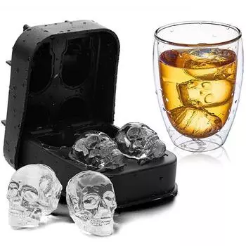 Silicone Skull Ice Cube Tray 4 Cavity Halloween DIY Mold for Creative Cocktails and Drinks Pack of 1
