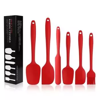 Silicone Spatula Set of 6 Seamless One-Piece Non Stick Heat Resistant Up 600°F Kitchen Utensils Silicone Scraper Cooking Baking чёрный