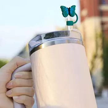 Silicone Straw Covers Cap 10mm Dustproof Straw Topper Series Purple Butterfly Reusable Cup Stra C8X7 Yellow-1pcs