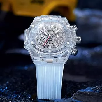 Silicone tape stylish simple transparent multi-functional waterproof couple quartz watch