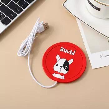 Silicone USB Cup Heater Tray Round Coaster Cute Heating Cup Mat Coffee красный