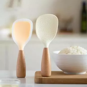 Silicone Wooden Handle Rice Spoon Food Grade Silicone Rices Shovel Food Grade Rice Shovel Rice Spoon Standable for Kitchen белый