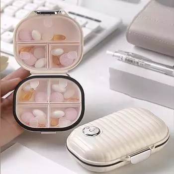 Силикагель Мини Аптечка Прочный Контейнер Для Таблеток Органайзер Многосекционная Раздельная Упаковка Cream-Big