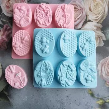 Силиконовая 6-контактная овальная форма для мыла в виде пчелы, мороженого, желе, пудинга, мыла, формы для торта зелёный