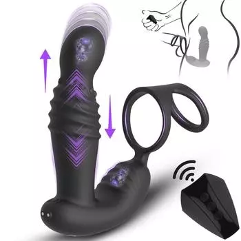 Силиконовая анальная пробка с двойным двигателем, стимулятор простаты, кольцо для пениса, выдвижной мужской мастурбатор, вибрирующая Анальная пробка, секс-игрушки для мужчин