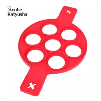 Силиконовая блинница с 7 отверстиями, креативная кухонная форма для жареных яиц, антипригарные кухонные инструменты для приготовления пищи 7 Holes красный