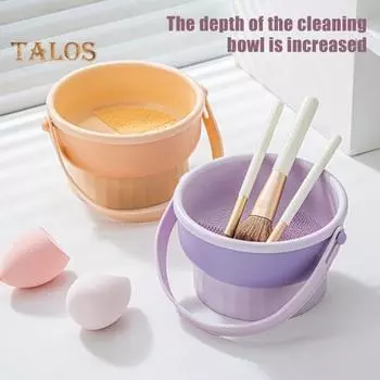 Силиконовая чаша для чистки кистей для макияжа с ручкой, возможность глубокой очистки, многоразовый многофункциональный держатель для кистей для макияжа 3 в 1, чаша для чистки A бежевый