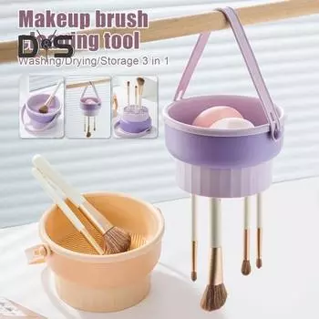 Силиконовая чаша для чистки кистей для макияжа с ручкой, возможность глубокой очистки, многоразовый многофункциональный держатель для кистей для макияжа 3 в 1, чаша для чистки A бежевый